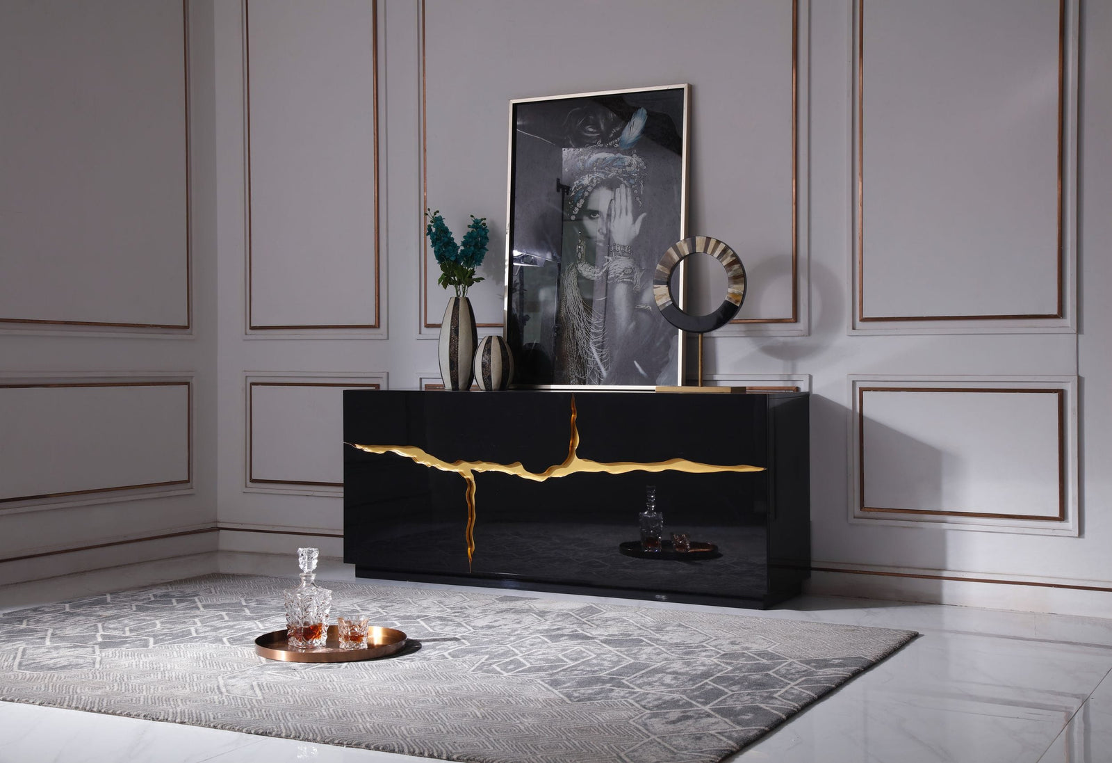 Aspen - Modern High Gloss Black  and  Gold Buffet