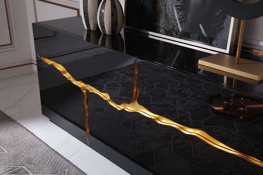 Aspen - Modern High Gloss Black  and  Gold Buffet