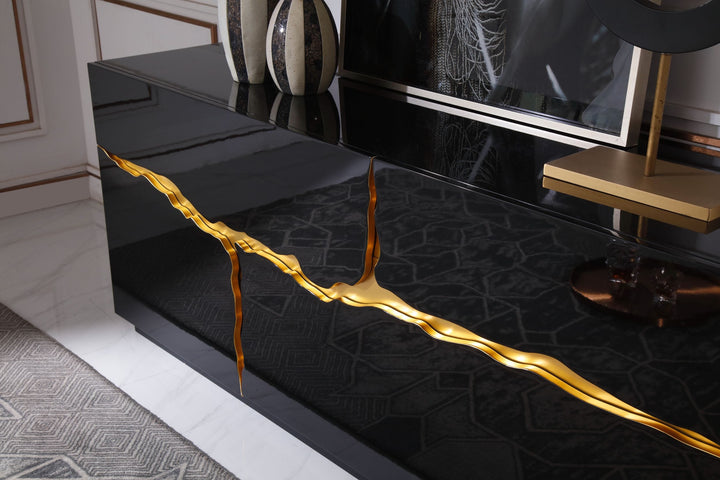 Aspen - Modern High Gloss Black  and  Gold Buffet