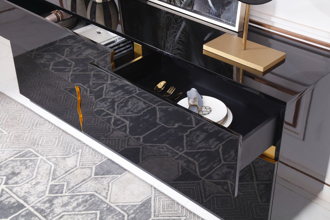 Aspen - Modern High Gloss Black  and  Gold Buffet