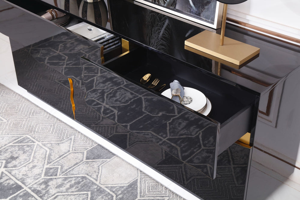 Aspen - Modern High Gloss Black & Gold Buffet - View 7