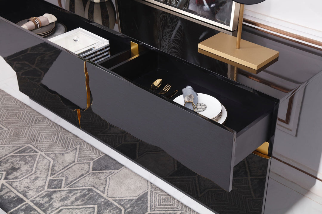 Aspen - Modern High Gloss Black & Gold Buffet