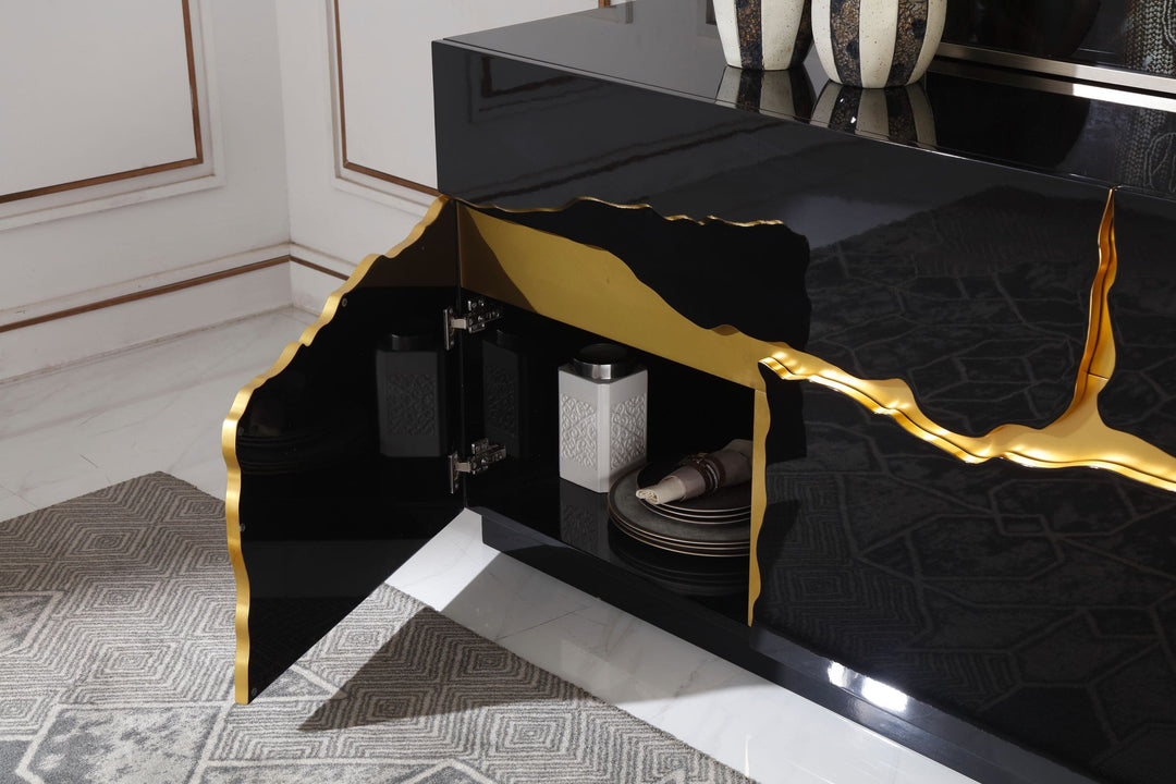 Aspen - Modern High Gloss Black & Gold Buffet