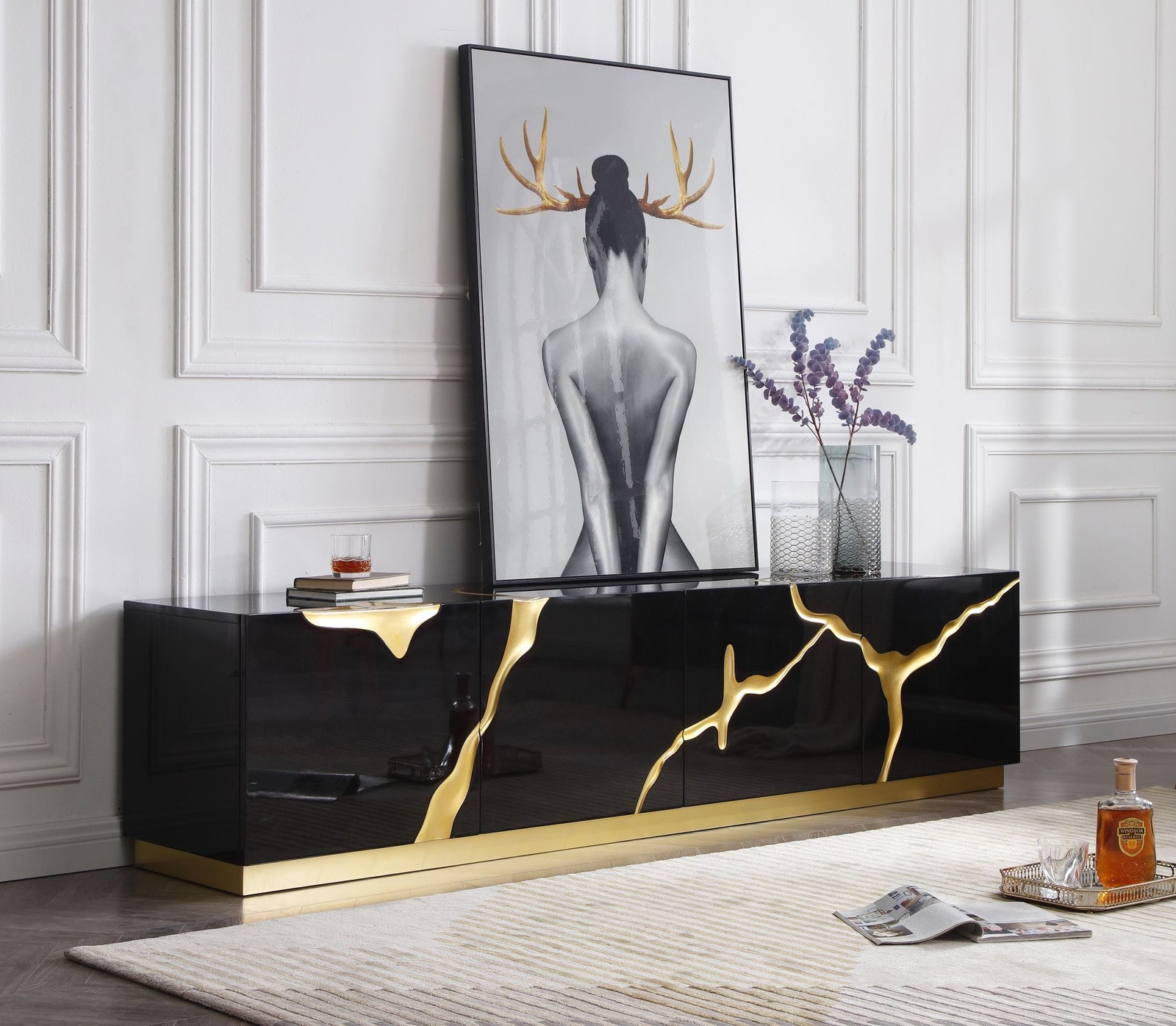Aspen - Modern Black  and  Gold TV Stand