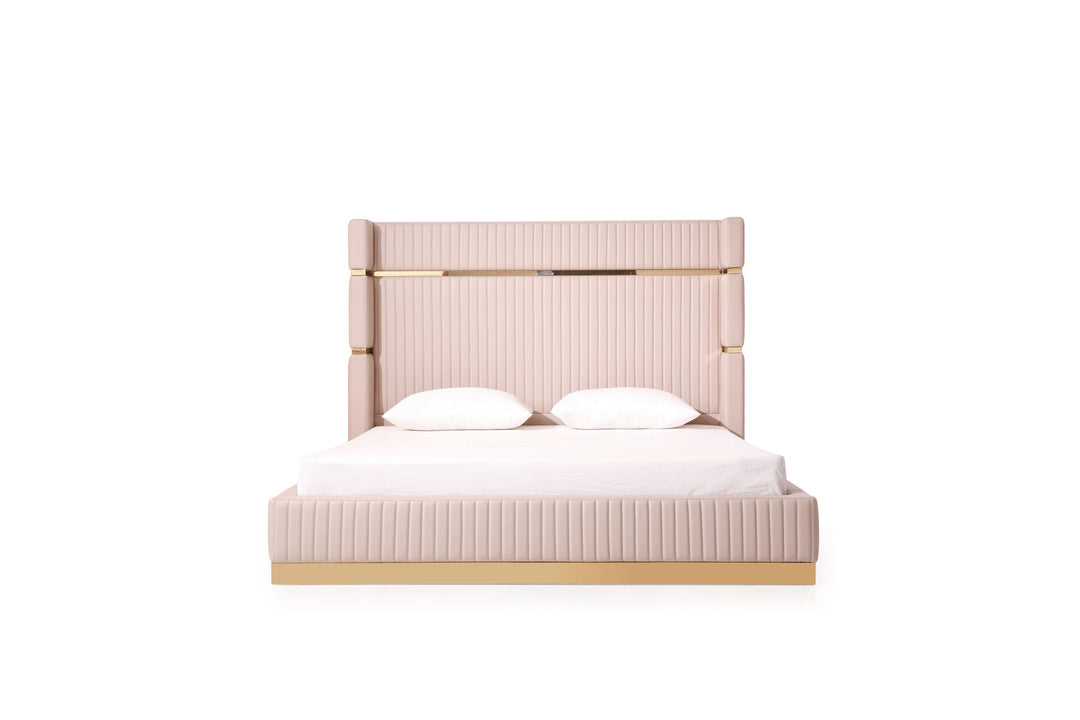 Sterling Modern Beige + Gold Bed + Nightstands