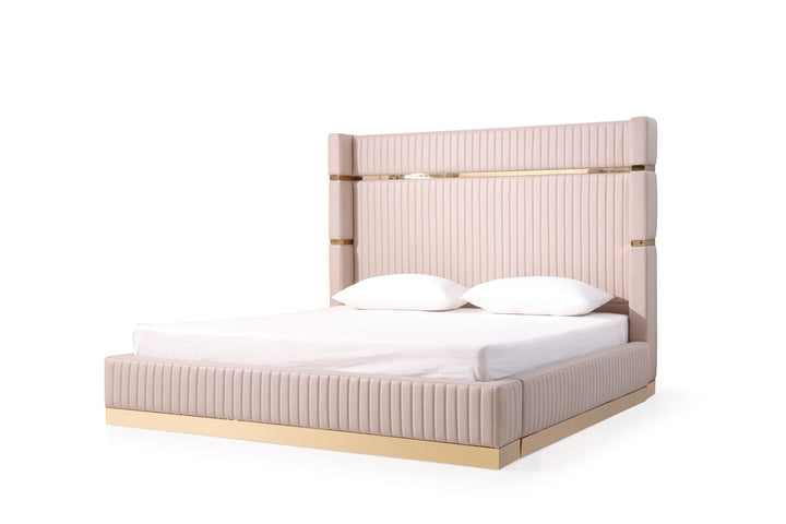 Sterling Modern Beige + Gold Bed + Nightstands