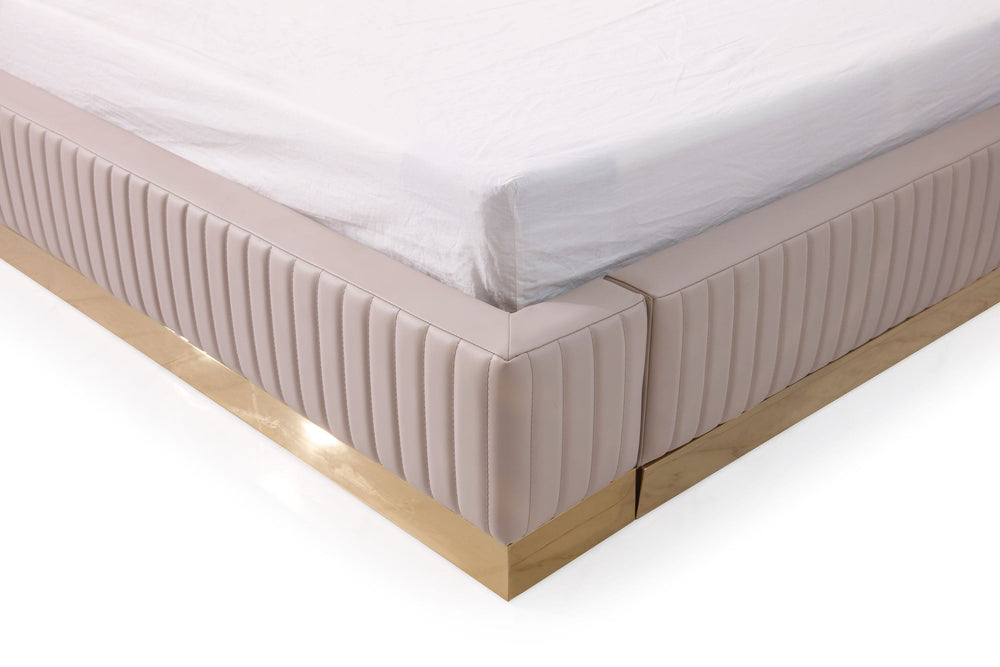 Sterling - Eastern King Modern Beige + Rose Gold Bed + Nightstands
