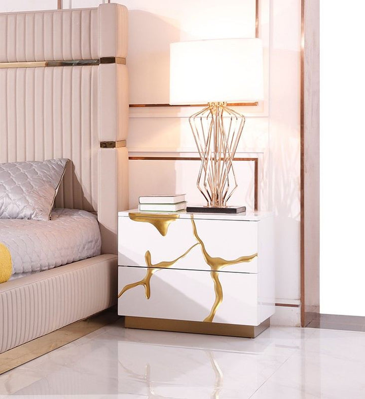 Sterling Modern Beige + Gold Bed + Nightstands