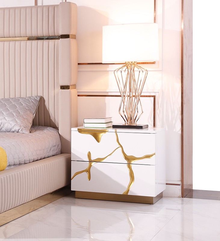 Sterling Modern Beige + Gold Bed + Nightstands