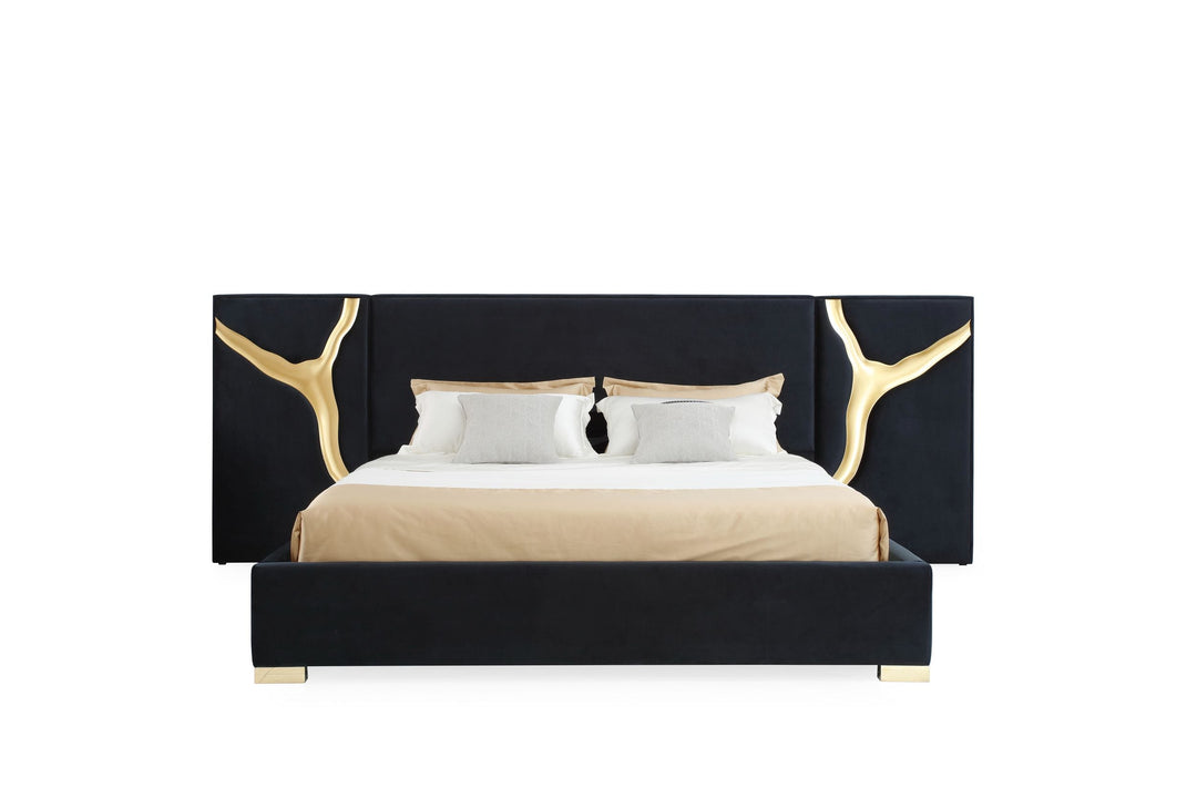 Aspen - Modern Black + Gold Bed + Nightstands