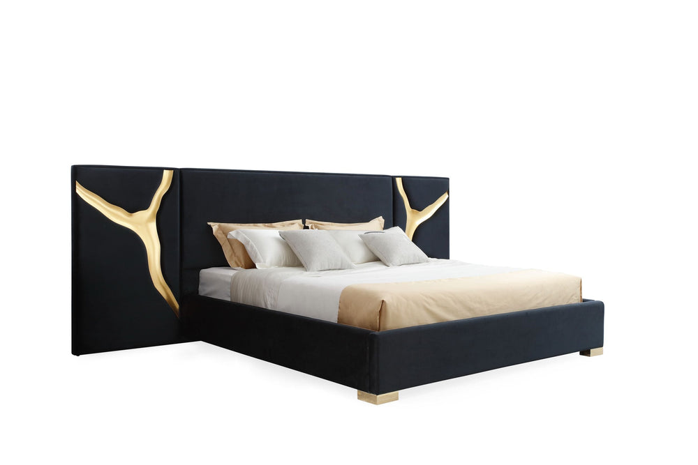 Aspen - Modern Black + Gold Bed + Nightstands - View 3