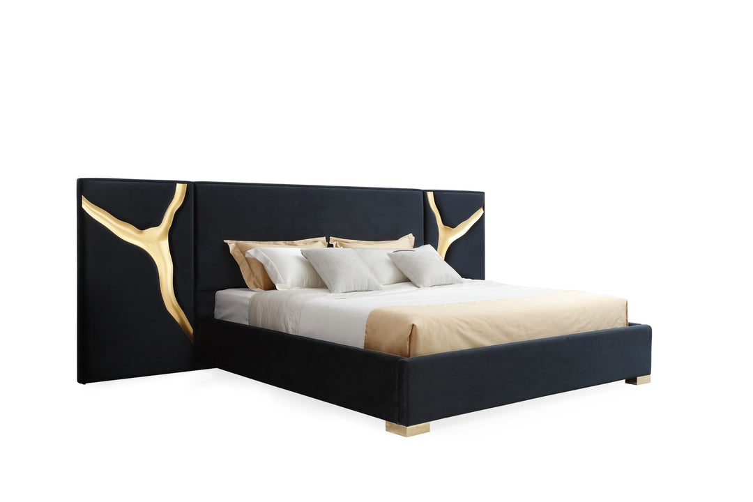Aspen - Modern Black + Gold Bed + Nightstands
