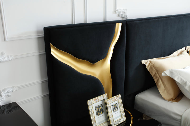 Aspen - Eastern King Modern Black + Gold Bed + Nightstands