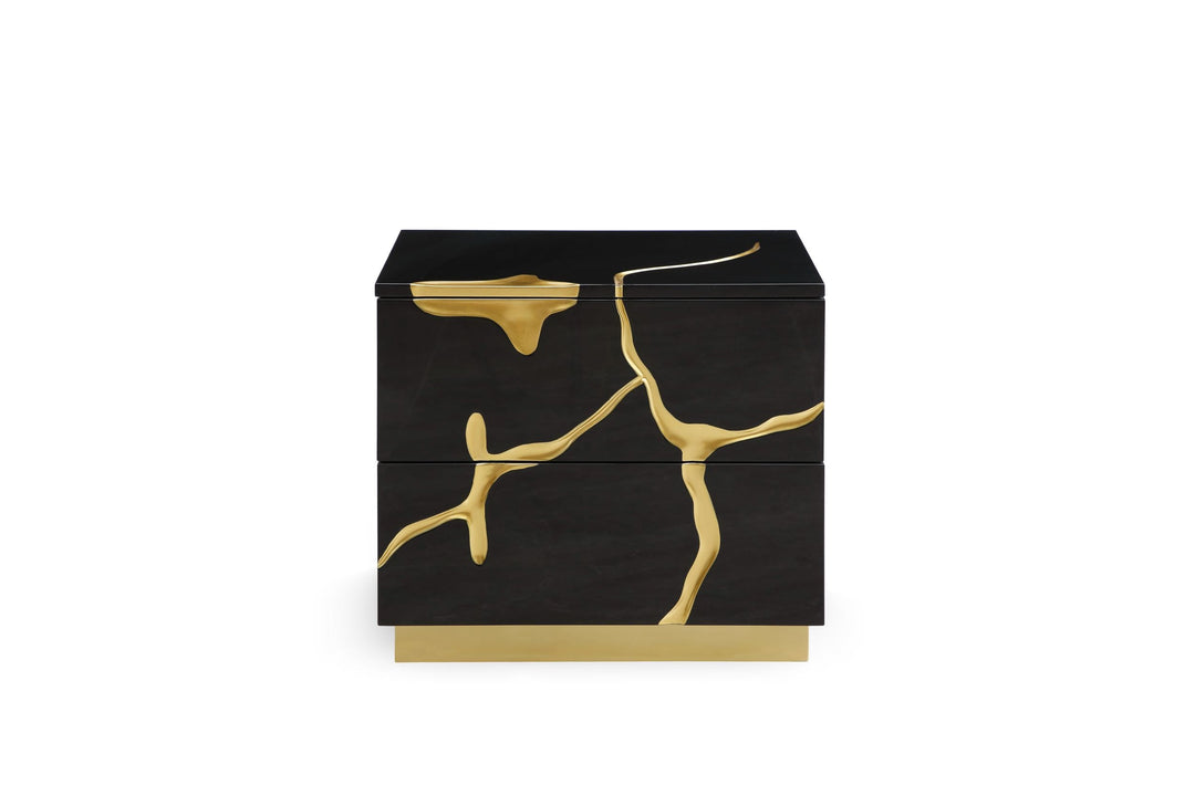 Aspen - Eastern King Modern Black + Gold Bed + Nightstands