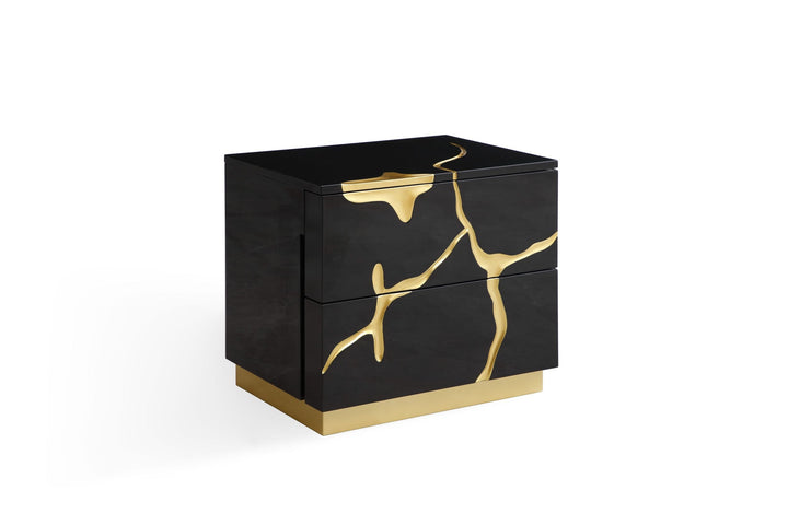 Aspen - Eastern King Modern Black + Gold Bed + Nightstands