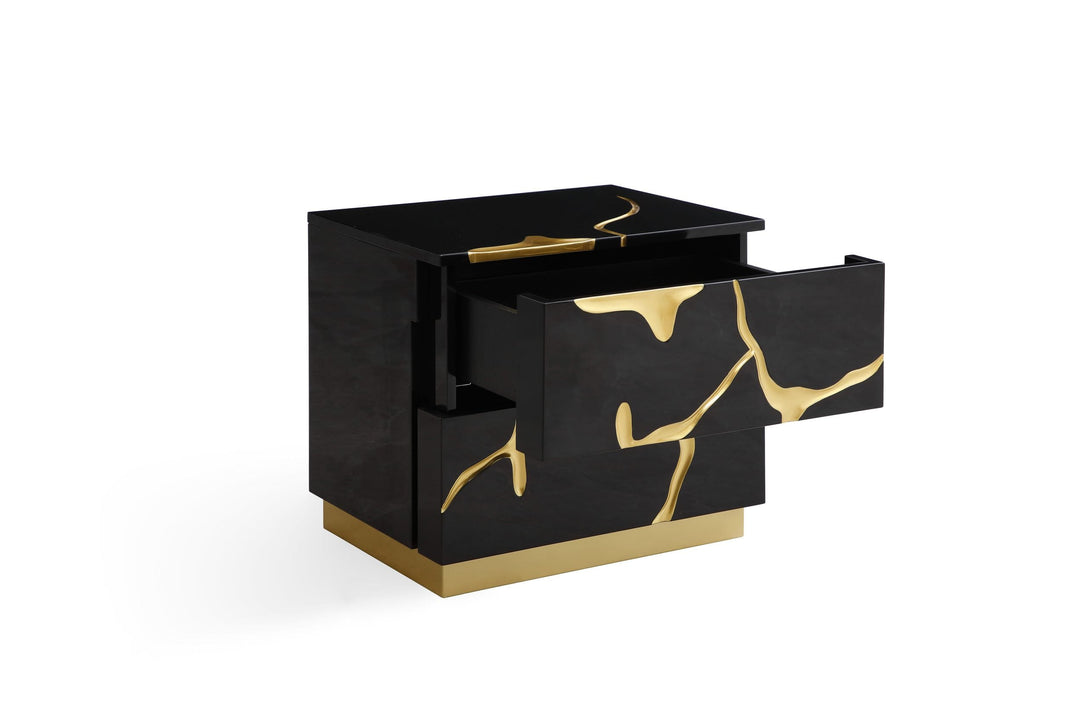 Aspen - Modern Black + Gold Bed + Nightstands