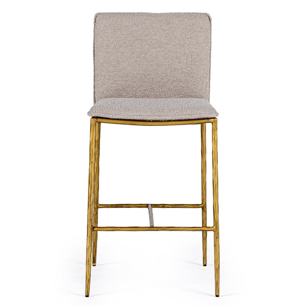 Atlanta - Modern Beige Fabric & Brass Counter Chair - View 2