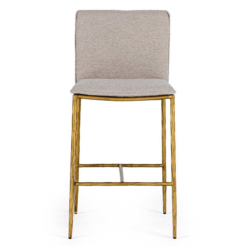 Atlanta - Modern Beige Fabric & Brass Counter Chair - View 2