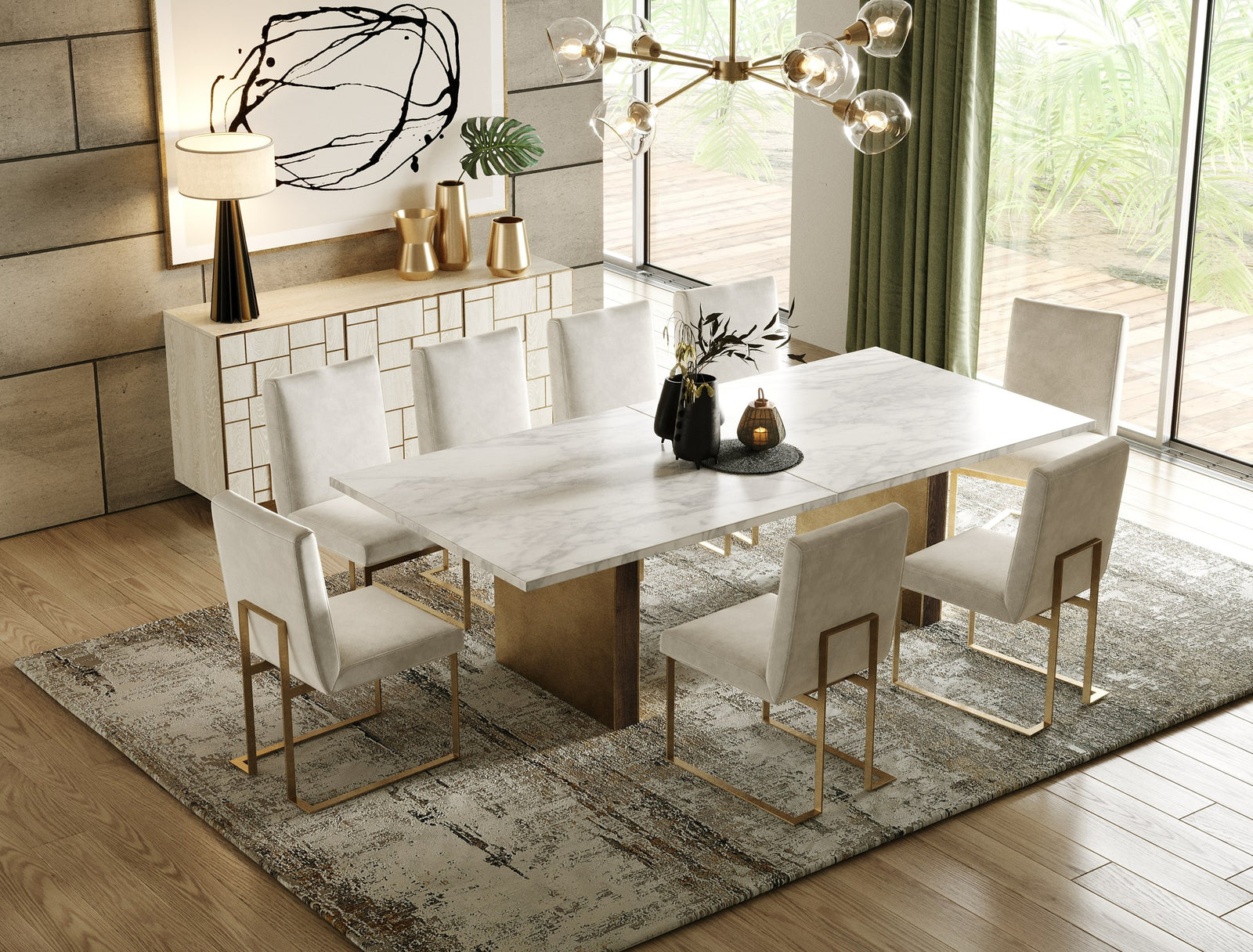 Auer - Mid-Century Modern Cream Ash  Gold Buffet