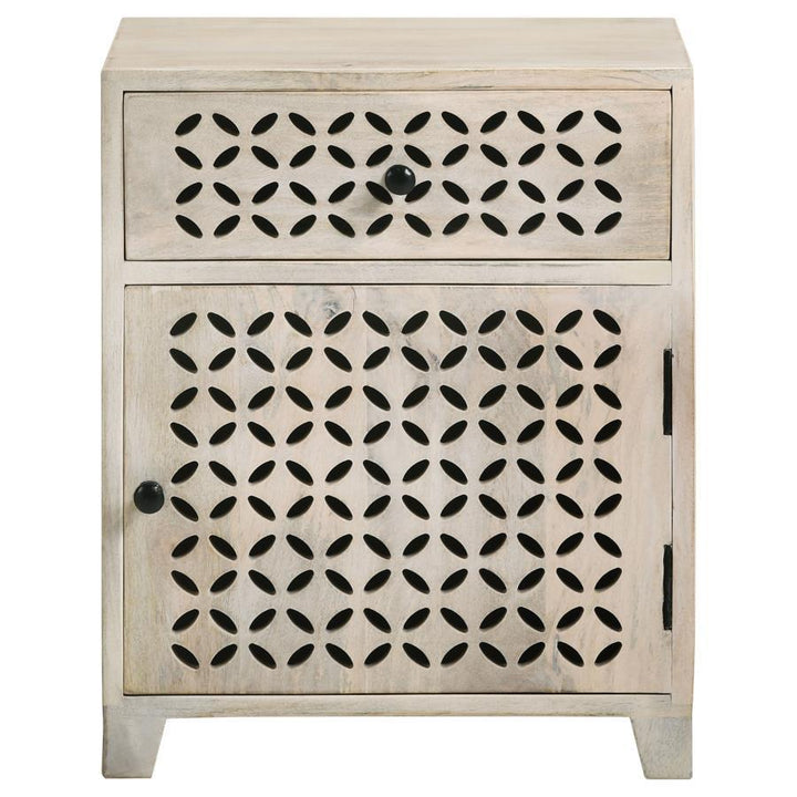 August - 1 - Drawer Trellis Pattern Storage Cabinet - White Washed Accent Cabinet modern furniture Contempo Furniture