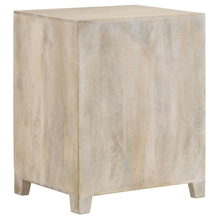 August - 1 - Drawer Trellis Pattern Storage Cabinet - White Washed Accent Cabinet modern furniture Contempo Furniture