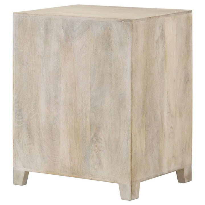 August - 1 - Drawer Trellis Pattern Storage Cabinet - White Washed Accent Cabinet modern furniture Contempo Furniture