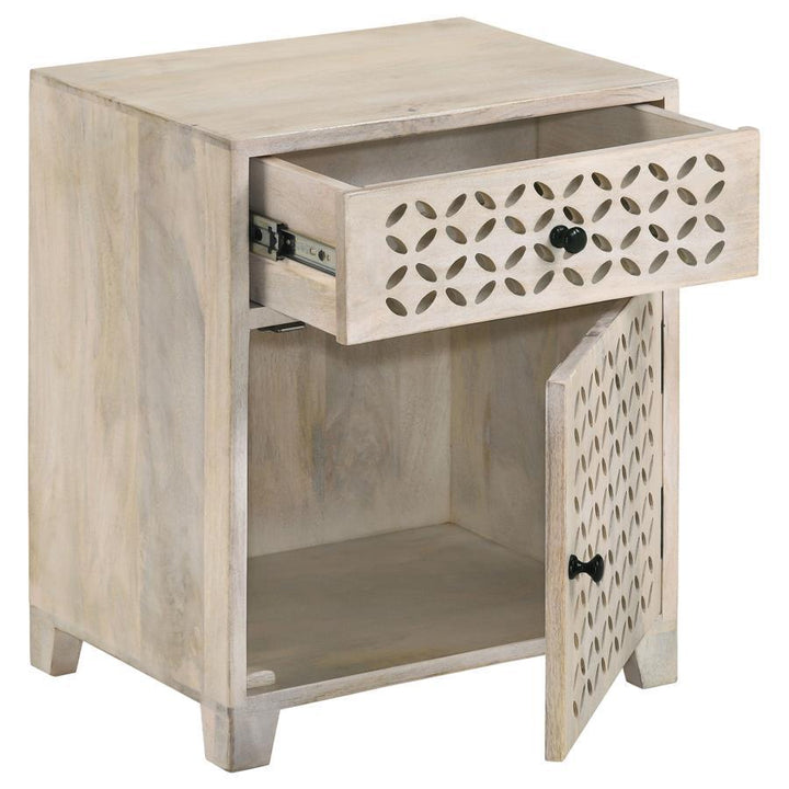 August - 1 - Drawer Trellis Pattern Storage Cabinet - White Washed Accent Cabinet modern furniture Contempo Furniture