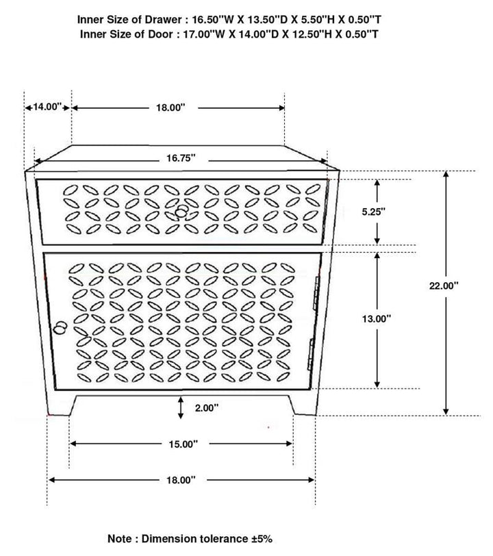 August - 1 - Drawer Trellis Pattern Storage Cabinet - White Washed Accent Cabinet modern furniture Contempo Furniture