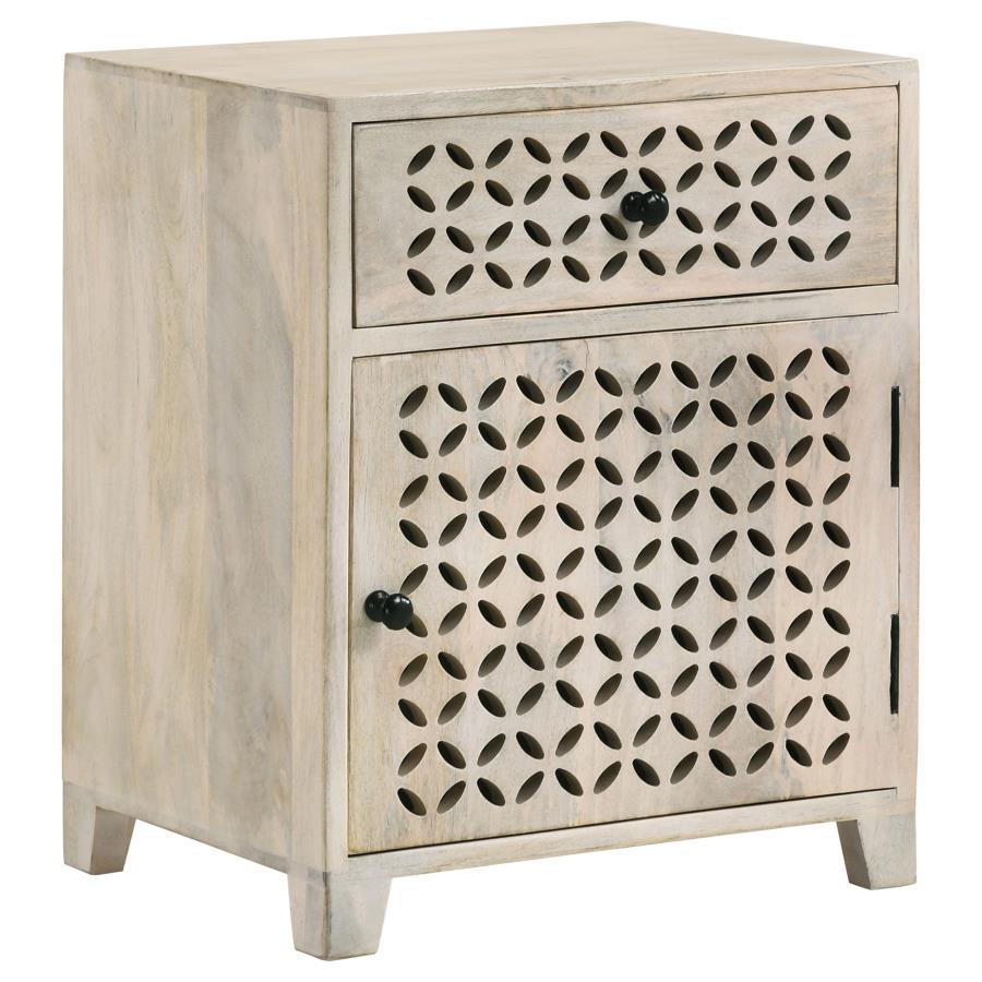 August - 1 - Drawer Trellis Pattern Storage Cabinet - White Washed Accent Cabinet modern furniture Contempo Furniture
