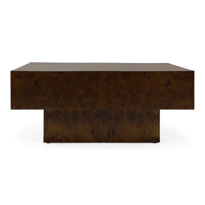 August - Modern Dark Walnut Burl Square Coffee Table