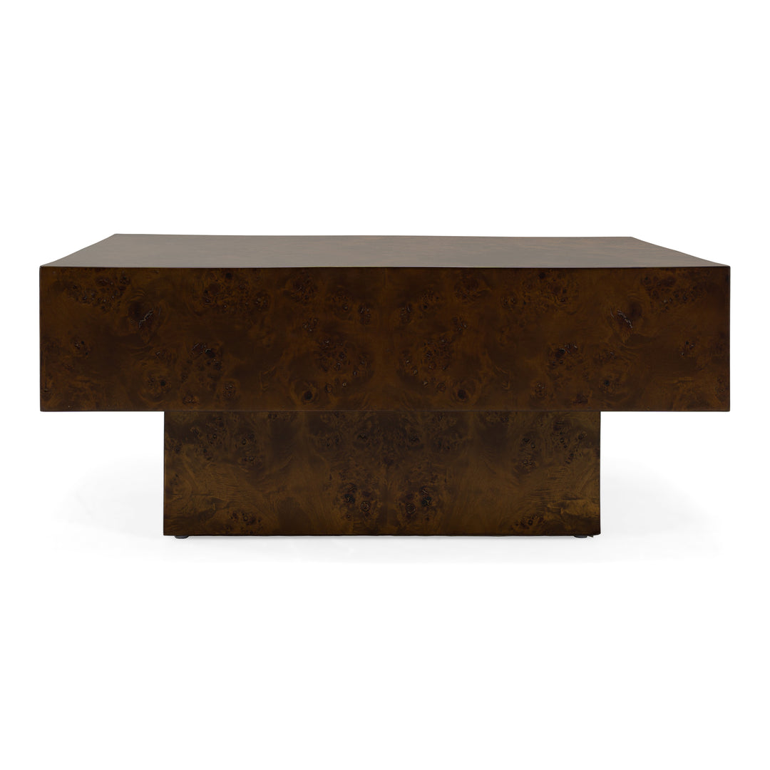 August - Modern Dark Walnut Burl Square Coffee Table