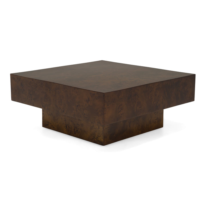 August - Modern Dark Walnut Burl Square Coffee Table