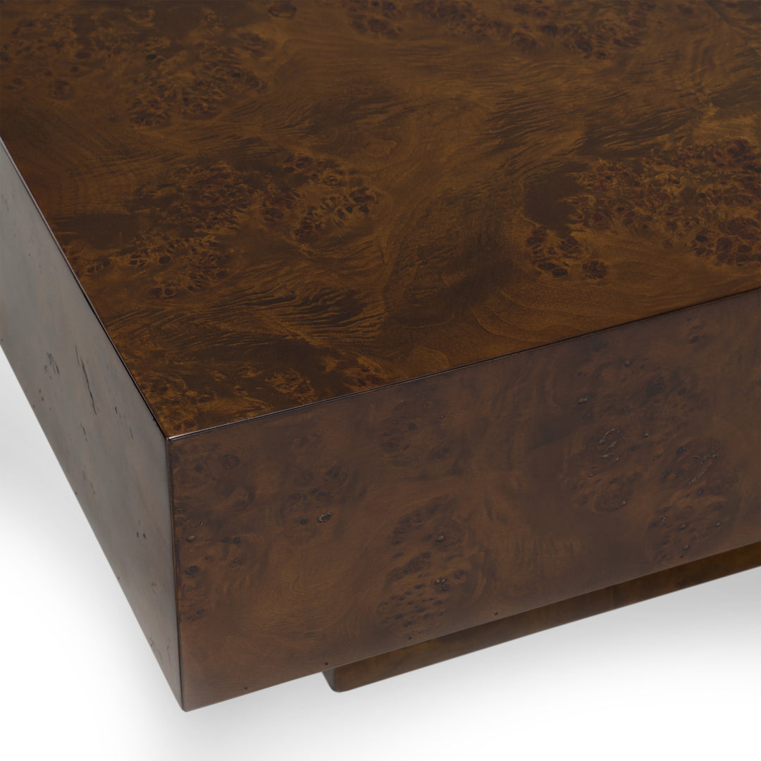 August - Modern Dark Walnut Burl Square Coffee Table