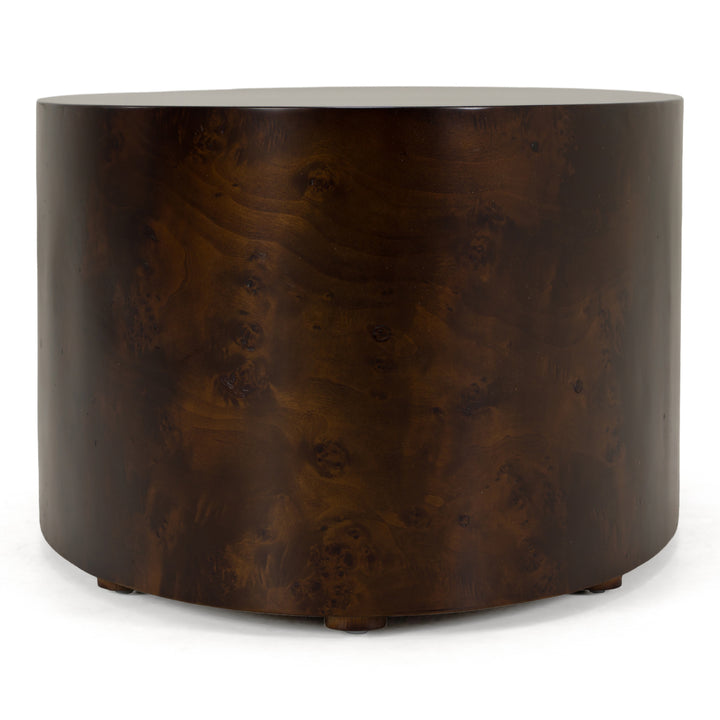 August - Modern Dark Walnut Burl Round Coffee Table