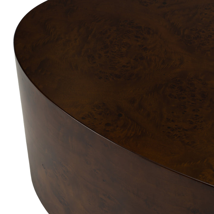 August - Modern Dark Walnut Burl Round Coffee Table
