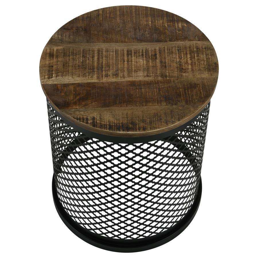 Aurora - Round Drum Base Accent Side Table - Natural And Black Side Table modern furniture Contempo Furniture
