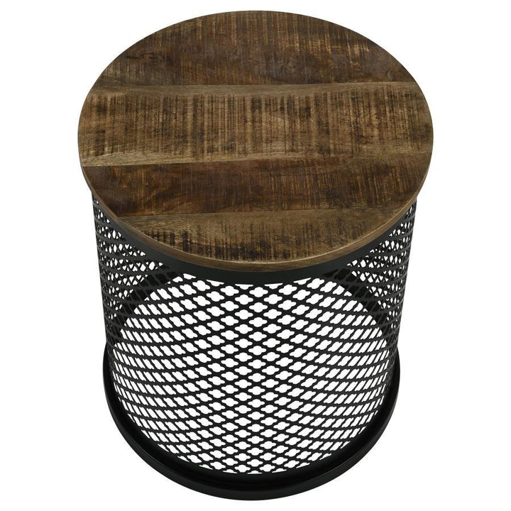 Aurora - Round Drum Base Accent Side Table - Natural And Black Side Table modern furniture Contempo Furniture