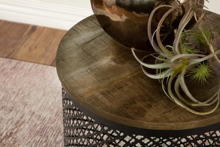 Aurora - Round Drum Base Accent Side Table - Natural And Black Side Table modern furniture Contempo Furniture