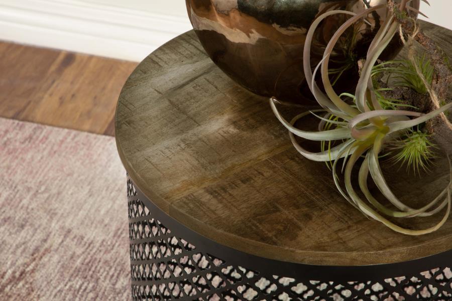 Aurora - Round Drum Base Accent Side Table - Natural And Black Side Table modern furniture Contempo Furniture