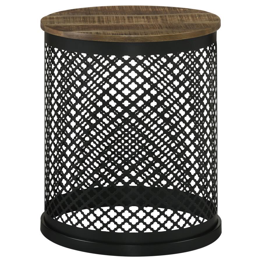 Aurora - Round Drum Base Accent Side Table - Natural And Black Side Table modern furniture Contempo Furniture