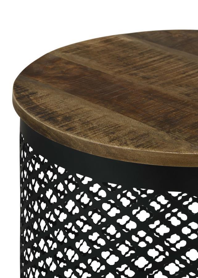 Aurora - Round Drum Base Accent Side Table - Natural And Black Side Table modern furniture Contempo Furniture