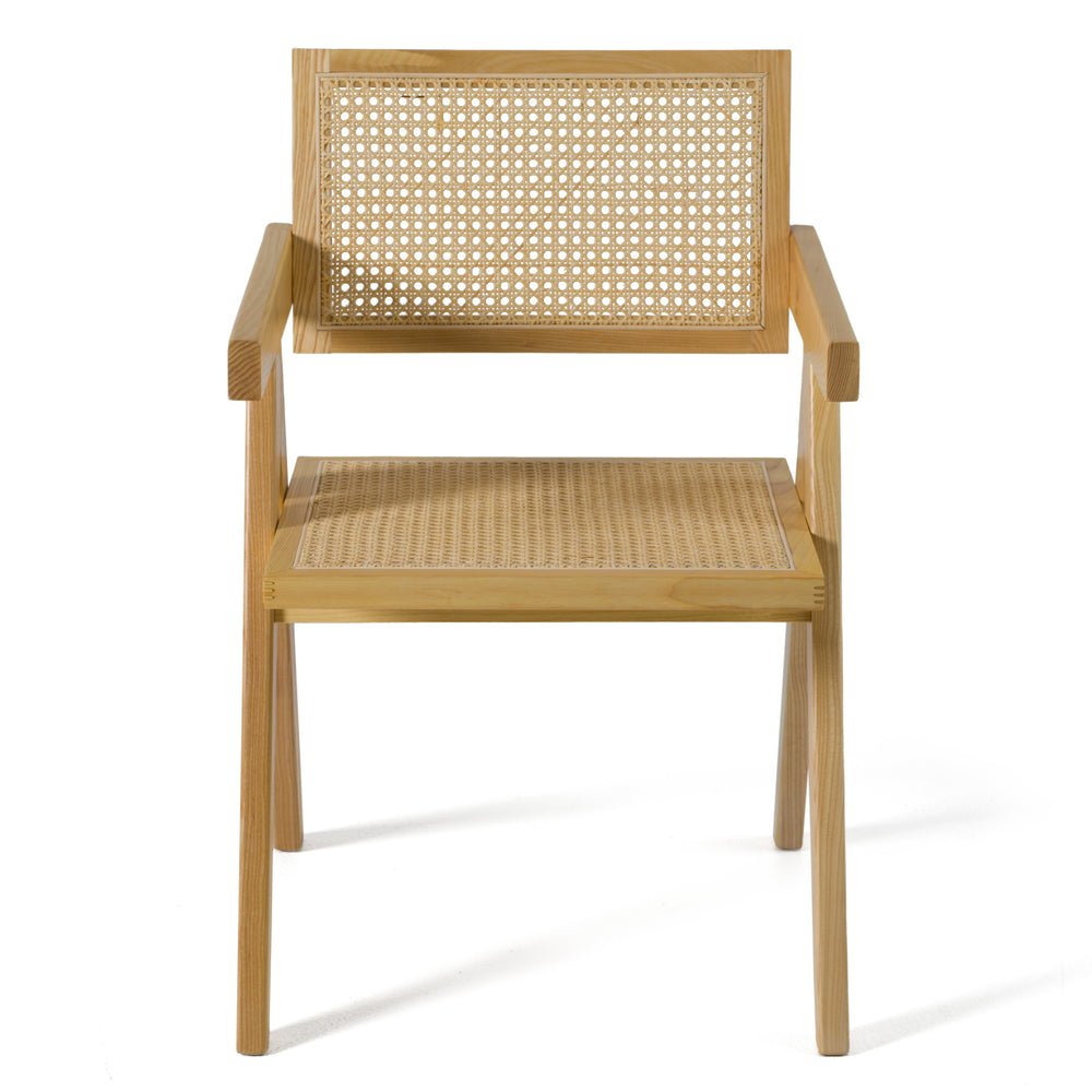 Aurora Modern Light Rattan and Natural Ash Dining Arm Chair - View 3