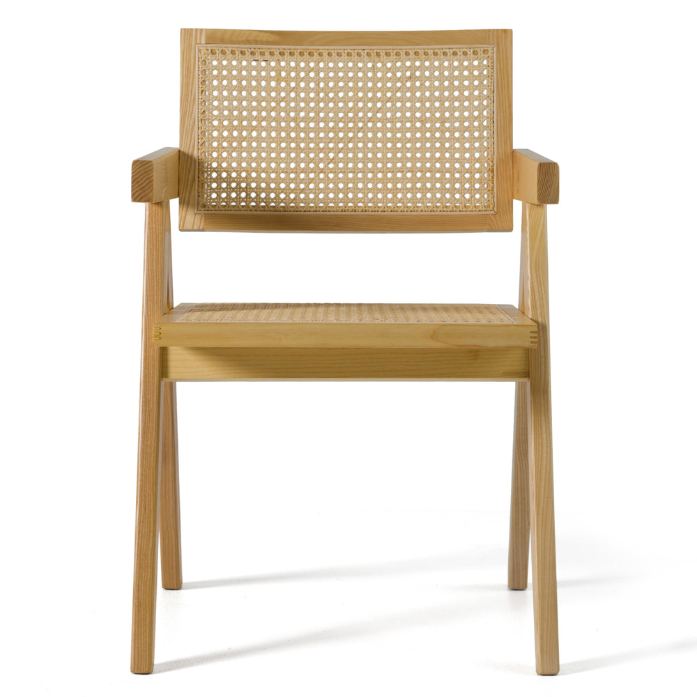 Aurora Modern Light Rattan and Natural Ash Dining Arm Chair - View 4