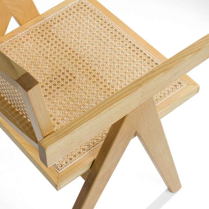 Aurora Modern Light Rattan and Natural Ash Dining Arm Chair