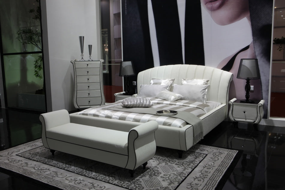 Eastern King Auspicious Transitional Tufted Leather Platform Bed