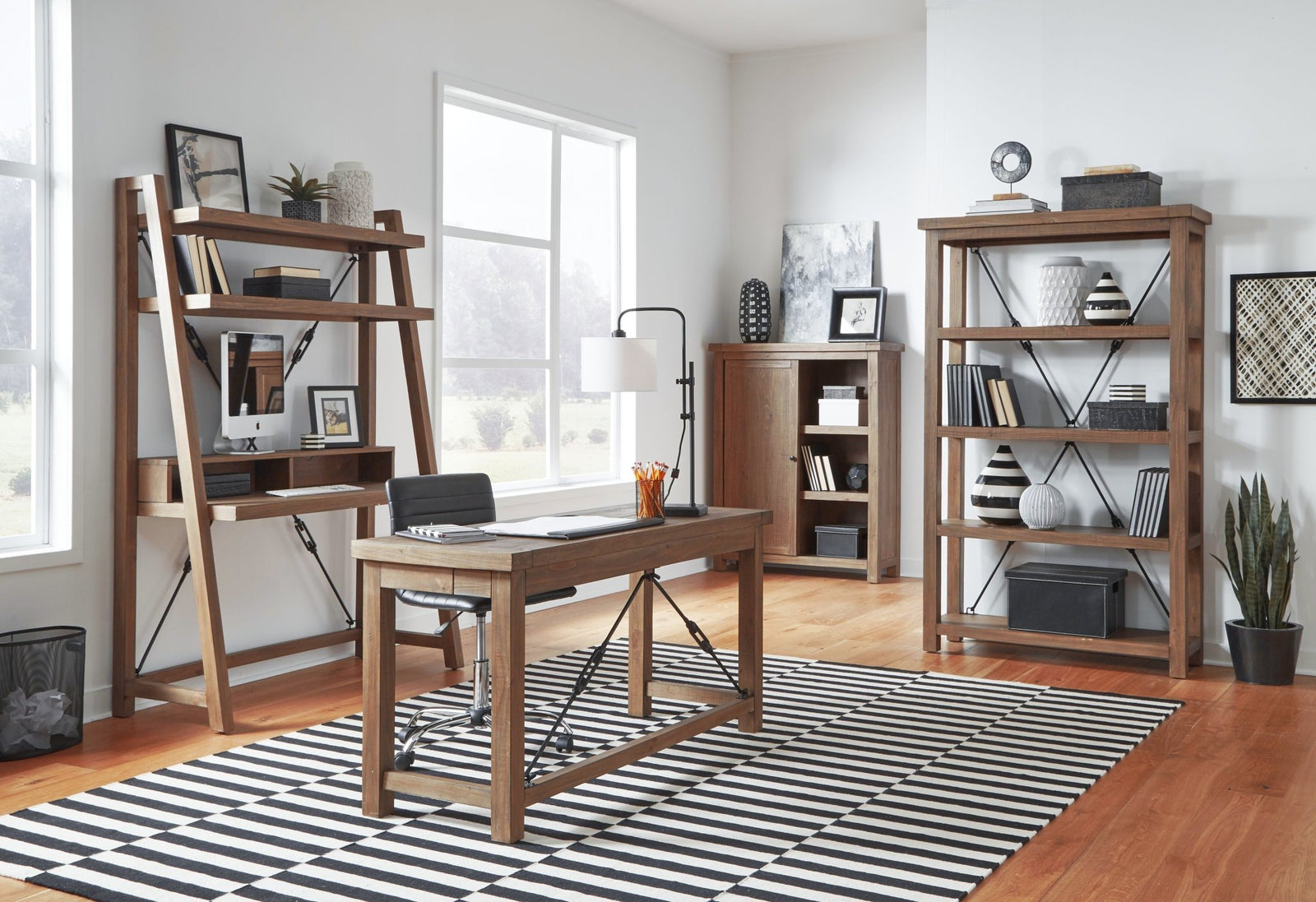 Autumn Three Drawer Solid Wood Writing Desk in Flint Oak Desks modern furniture Contempo Furniture
