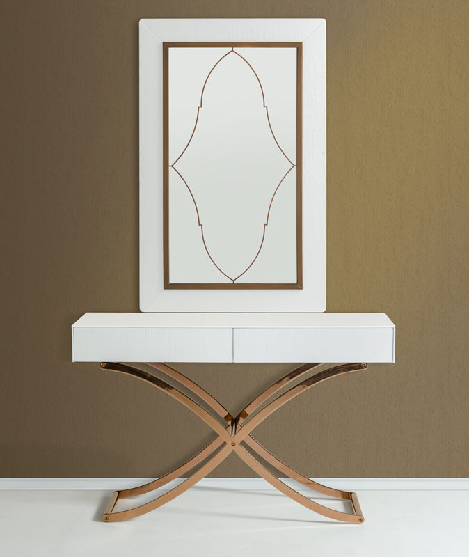 Aversa Modern White Crocodile Console Table &amp; Mirror