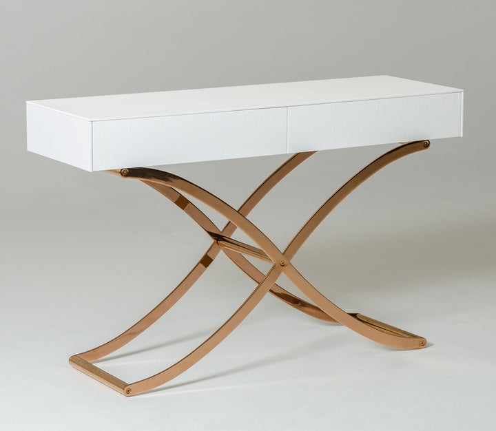 Aversa Modern White Crocodile Console Table &amp; Mirror