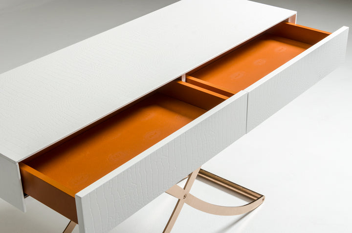 Aversa Modern White Crocodile Console Table &amp; Mirror