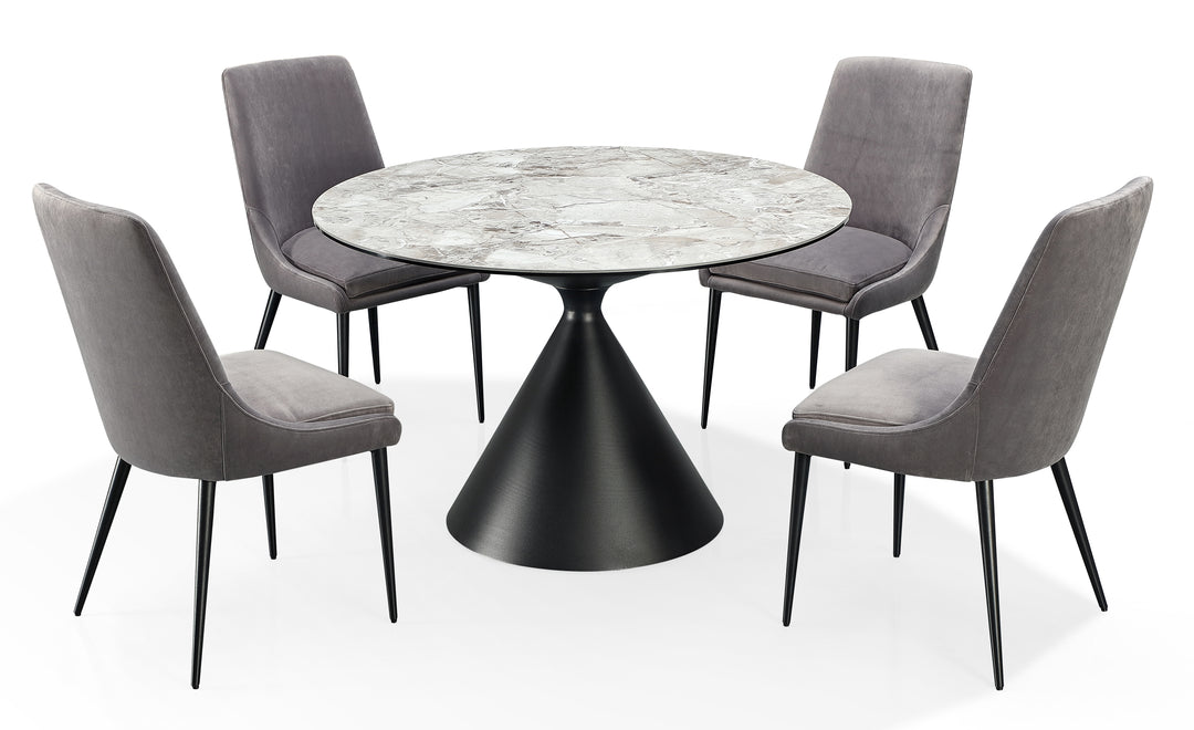 Winston Stone Top Metal Base Round Dining Table in Grigio